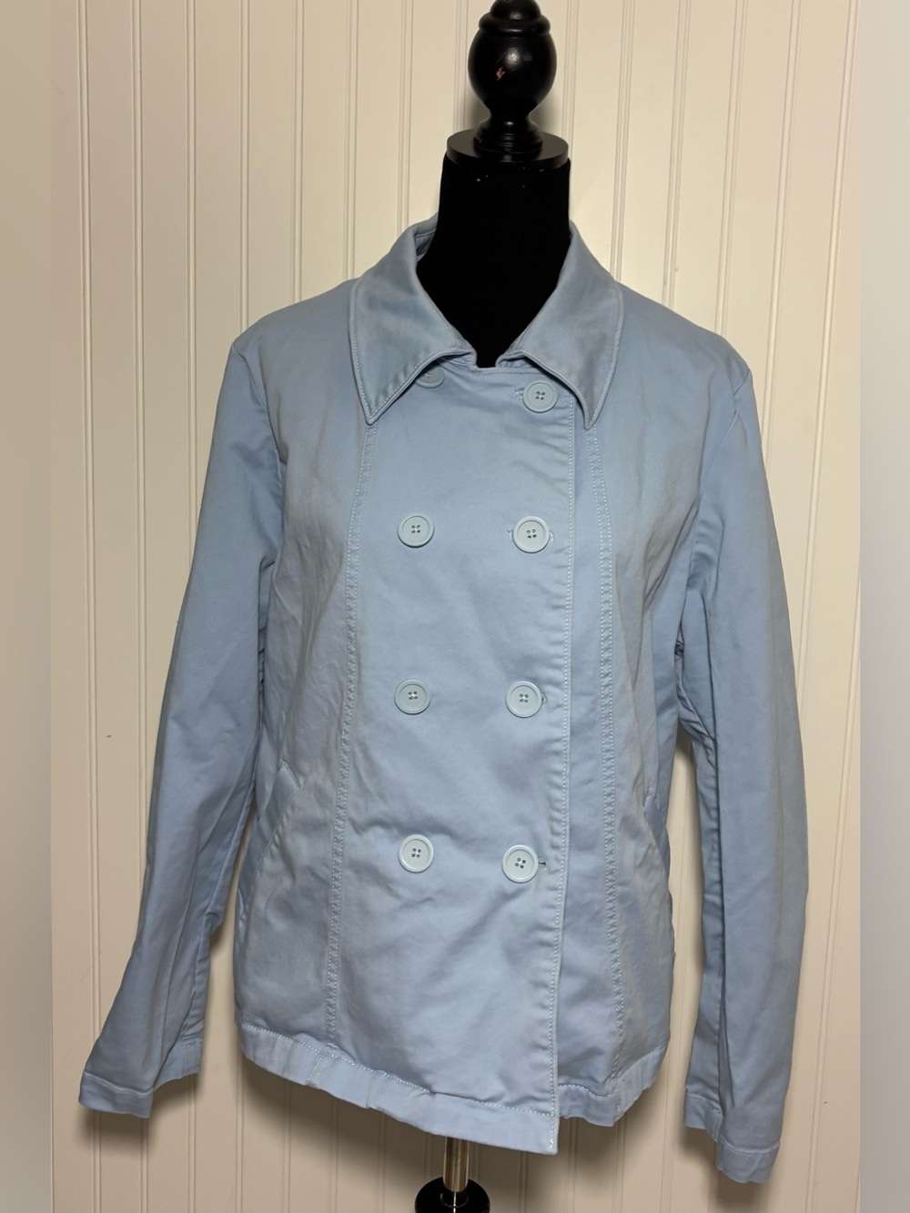 Gap Blue Cotton Double Breasted Peacoat Trench Coastal Grandma Preppy Size 20